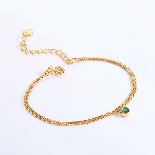Pulsera de Plata Esterlina con Esmeralda Natural de Dos Capas