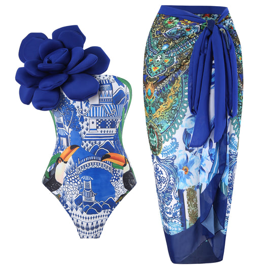 Blue and white floral paisley sarong with a tie waist, perfect as a beach wrap or swimsuit cover-up. - Image 2