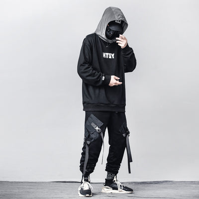 Pantalones Overol Hip-hop Sueltos Negro con Bolsillos - Image 9