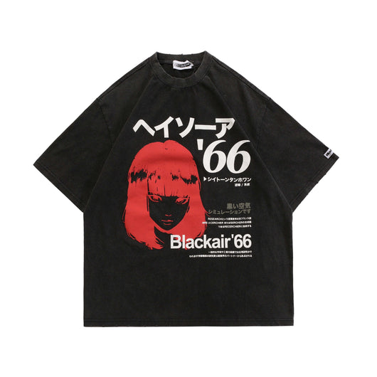 Camiseta Retro Japonesa Estilo Urbano Estampado Desgastado para Hombre - Image 8