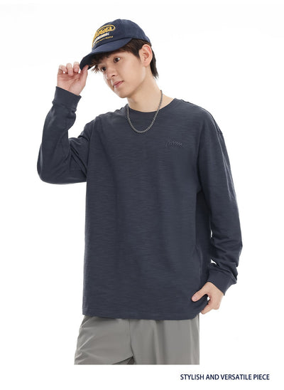 Camiseta de Algodón Pima con Bordado Minimalista - Manga Larga Cuello Redondo - Image 23