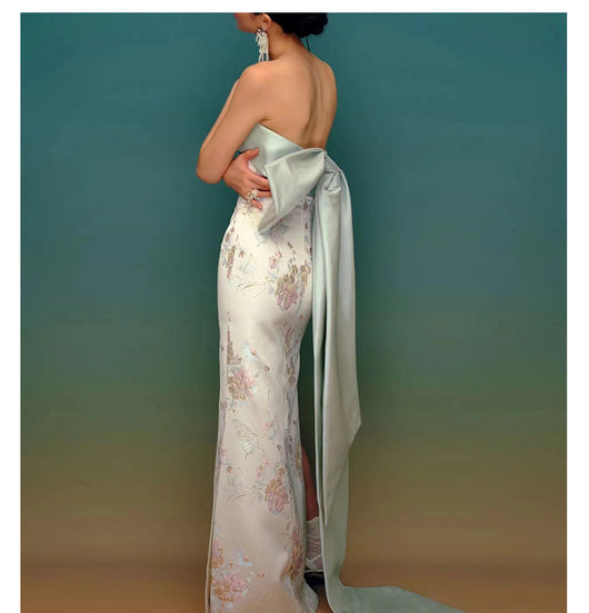 Vestido Cheongsam Escote Tubo Estilo Chino para Novia - Image 17