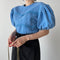 Blusa Retro con Mangas Abullonadas para Mujer