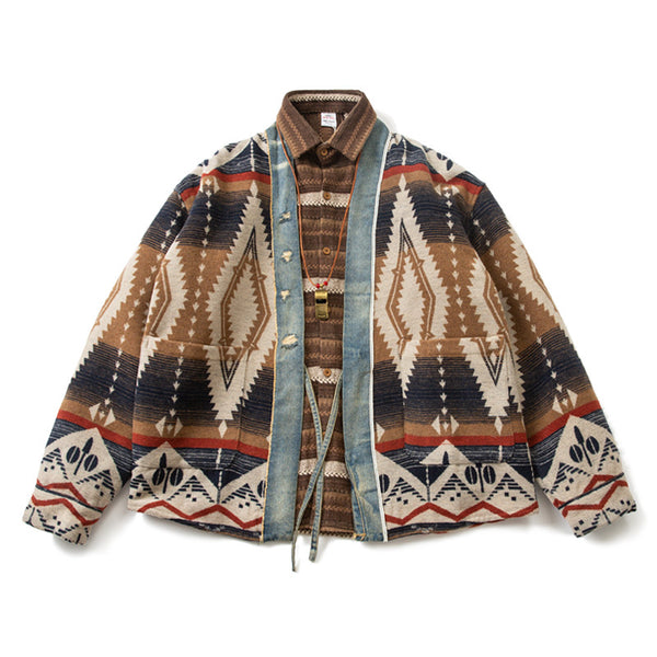 Abrigo de Lana Vintage con Patchwork de Denim para Hombre - Image 4