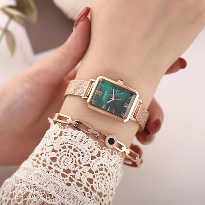 Reloj Cuadrado Verde Coreano Estilo Puntero para Mujer