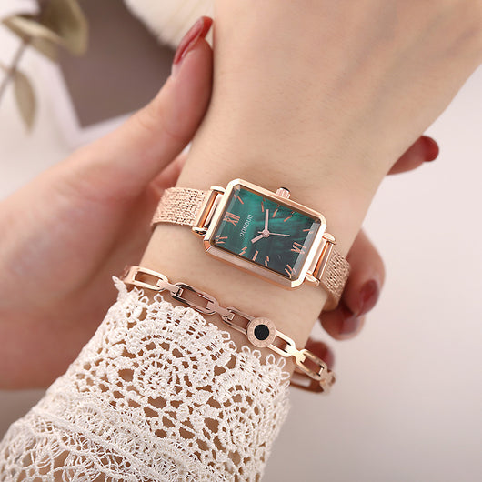 Reloj Cuadrado Verde Coreano Estilo Puntero para Mujer