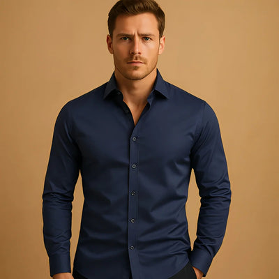 Camisa Social Casual Hombre Manga Larga Botones Color Sólido Vacaciones - Image 15