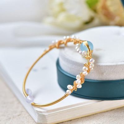 Pulsera de Perlas Dorada Tejida - Estilo Vintage Elegante - Image 3
