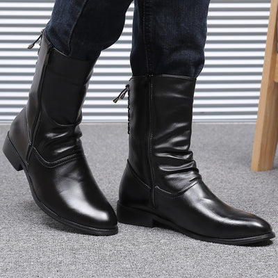 Botas Altas de Cuero para Hombre Estilo Británico-Coreano - Image 4