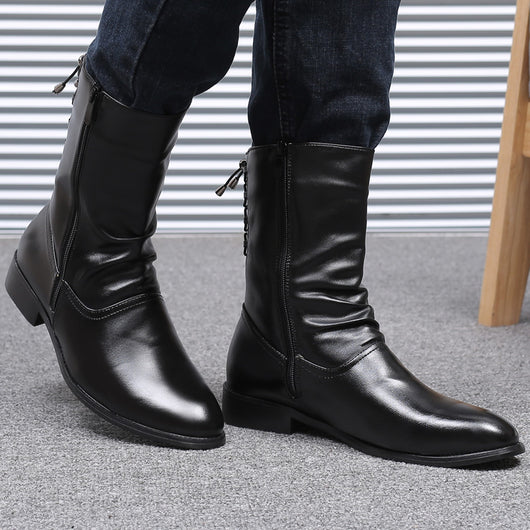 Botas Altas de Cuero para Hombre Estilo Británico-Coreano - Image 4