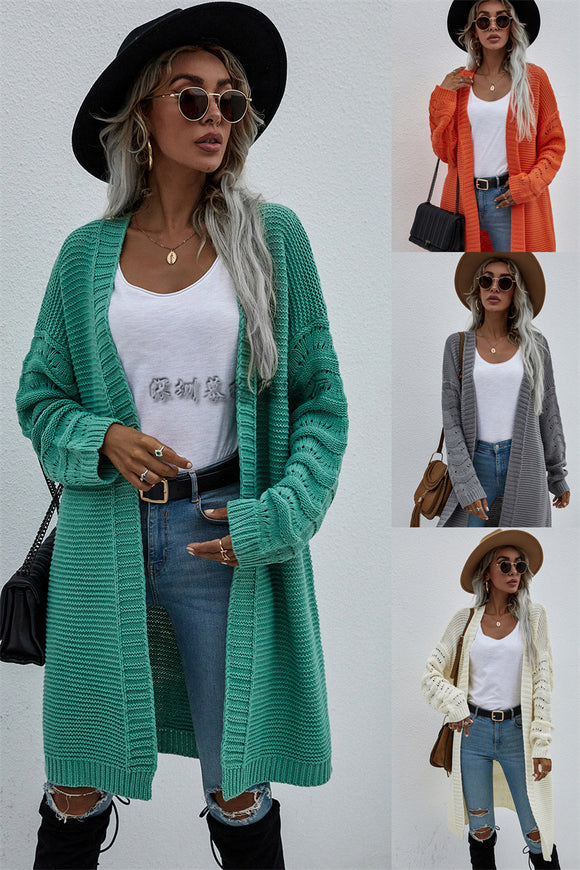 Cardigan Largo Tejido Liso para Mujer - Suéter de Moda Versátil