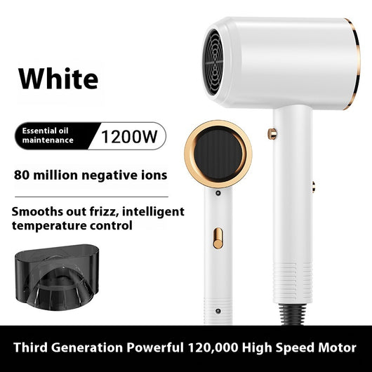 Green electric hair dryer with gold accents, 1200W, negative ion technology, and intelligent temperature control. - Image 8