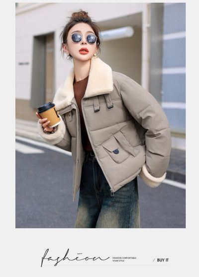 Abrigo de Lana Cordero Estilo Coreano con Solapa Grande - Image 11