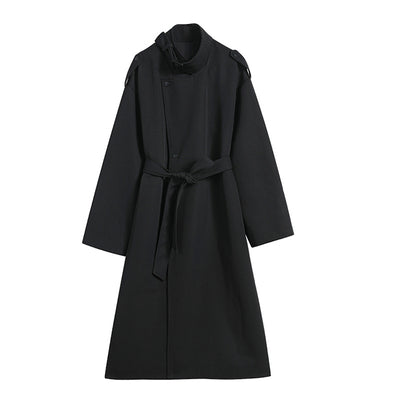 Abrigo Largo Retro Negro Holgado para Mujer - Estilo Vintage Elegante - Image 2