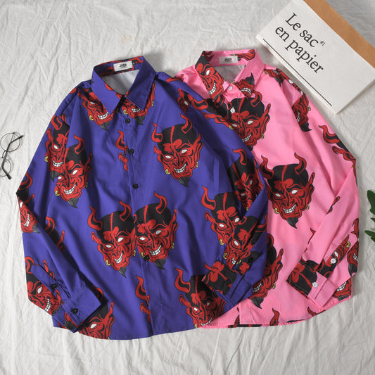 Camisa Suelta Estampada para Parejas de Manga Larga