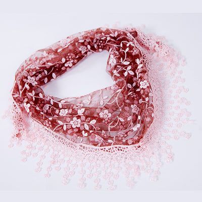 Pañuelo de Seda con Encaje Hueco y Rosa Quemada Triángulo - Image 13