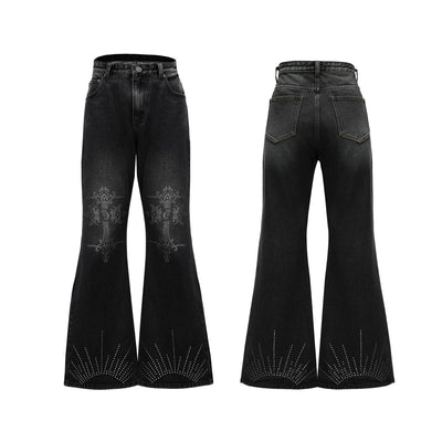 Jeans Acampanados Efecto Lavado con Cristales Brillantes - Image 4