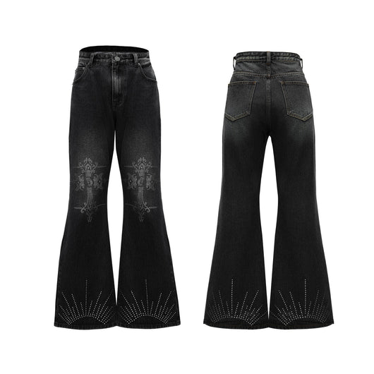 Jeans Acampanados Efecto Lavado con Cristales Brillantes - Image 4