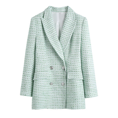 Conjunto de 3 Piezas: Blazer Cuadrille, Tank Top Abotonado y Falda Plisada Mini - Image 6