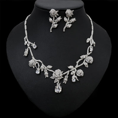 Conjunto de Collar y Aretes Nupcial con Flores de Alta Calidad - Image 9