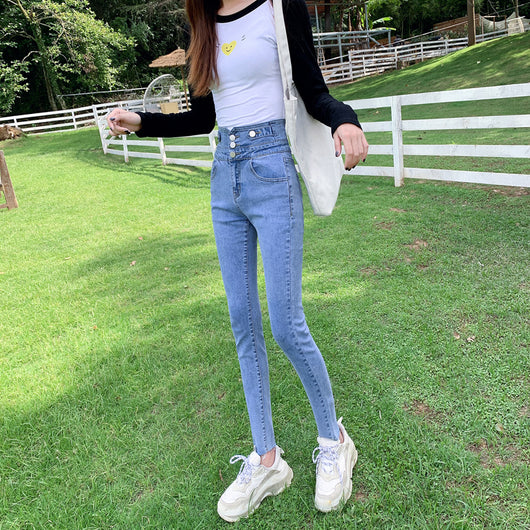 Jeans Cintura Alta Mujer Estilo Otoño
