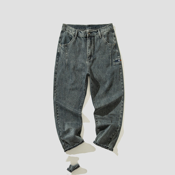 Pantalones Vaqueros Grises Holgados Rectos para Hombre - Estilo Japonés Casual