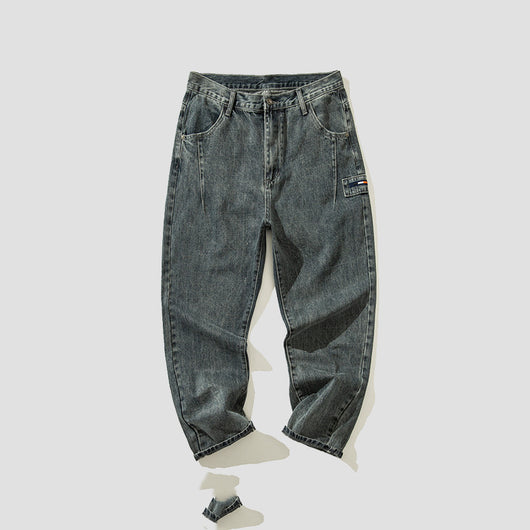 Pantalones Vaqueros Grises Holgados Rectos para Hombre - Estilo Japonés Casual