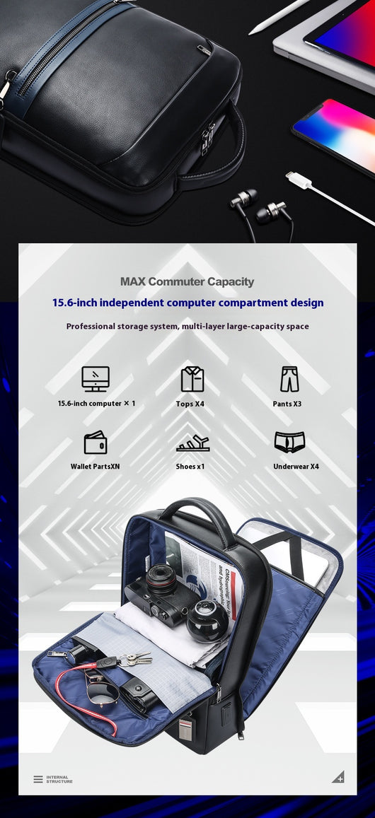 Mochila Ejecutiva de Cuero con Gran Capacidad y Múltiples Compartimentos - Image 8