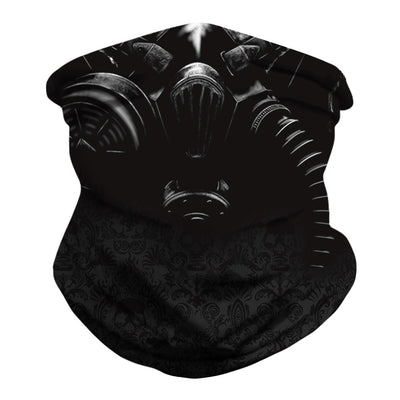 Black and white neck gaiter featuring a detailed skull and spine print, suitable for outdoor sports. - Image 7