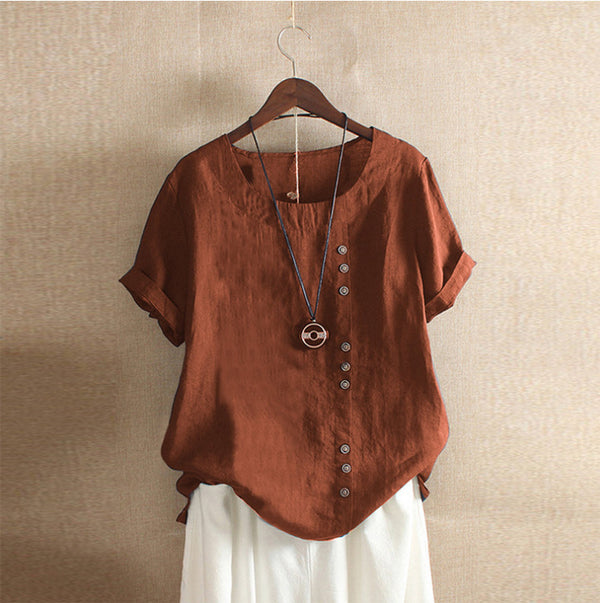 Blusa Holgada Retro Plus Size en Algodón y Lino - Image 6