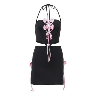 Conjunto Sexy de Falda y Top Halter con Detalle de Moño y Tiras Cruzadas - Image 11