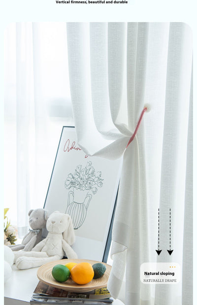 White translucent thickened sunscreen curtain made of hemp yarn with grommet top, hanging in a modern window. - Image 27