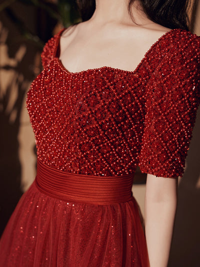 Vestido de Novia Rojo Vino Elegante Slim Fit con Espalda Descubierta - Image 5