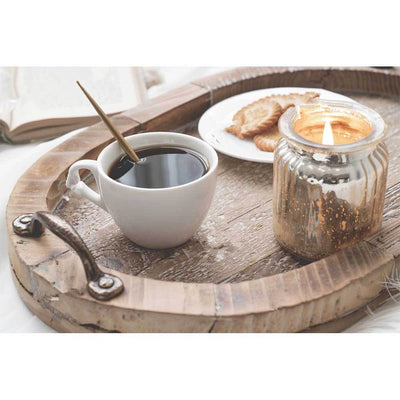 Plato Ovalado de Madera Maciza con Asa de Metal Vintage para Desayuno y Frutas