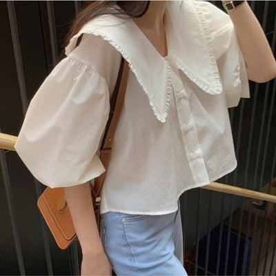 Blusa Crop con Cuello Tipo Solapa y Mangas Puff - Image 3