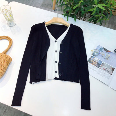 Cardigan Tejido Falsa Dos Piezas Mujer Cuello V Manga Larga - Image 75