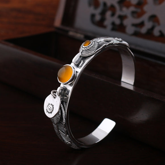 Pulsera de Plata Esterlina 925 Artesanal Tailandesa con Topacio Vintage