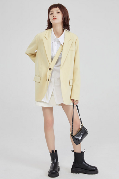 Blazer Corto Mujer Otoño Amarillo Crema Diseño Exclusivo Rejuvenecedor - Image 8