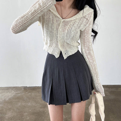 Cardigan Retro Cuello V Manga Larga Corto - Image 4