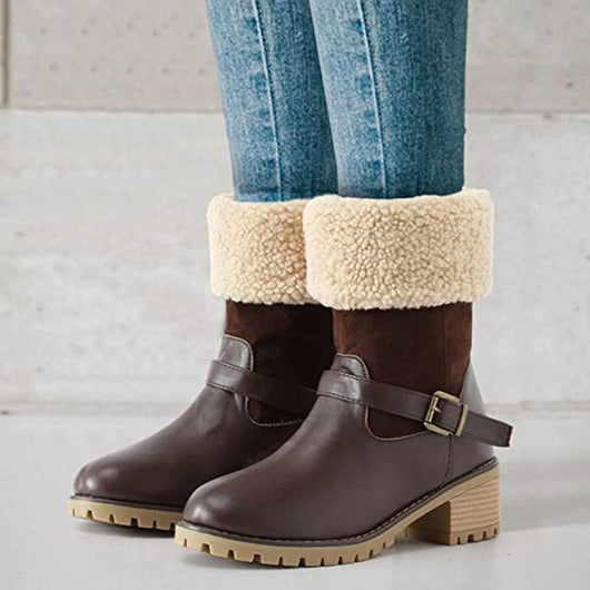 Botas Occidentales con Tacón Robusto y Hebilla para Mujer - Calidez Invernal - Image 11