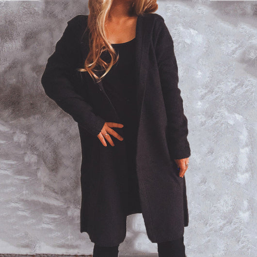 Cardigan Largo Tejido con Capucha y Botones Simples para Mujer - Image 12