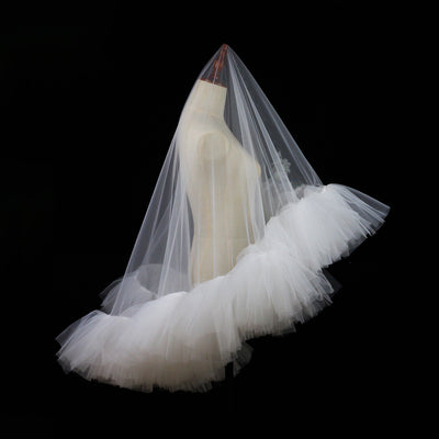 Velo Nupcial Voluminoso de Doble Capa - Blanco Elegante para Sesiones Fotográficas - Image 6