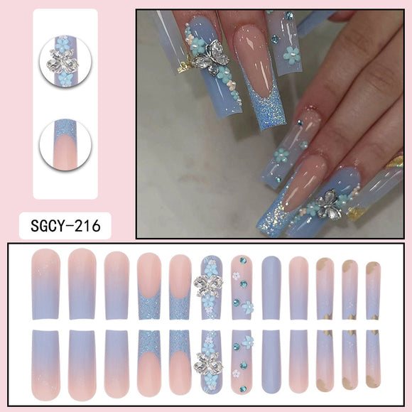 Uñas Postizas de Larga Duración Estilo Europeo y Americano en Azul