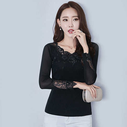Blusa Manga Larga con Diamantes Bordados para Mujer - Image 2