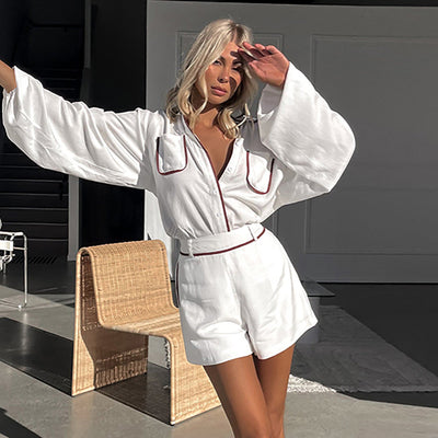 Conjunto de Blusa y Shorts de Algodón Blanco con Detalles en Contraste - Image 4