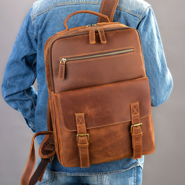 Mochila Retro de Cuero Crazy Horse Gran Capacidad para Hombre