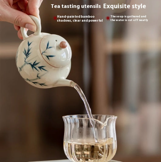 Juego de Té Gaiwan Porcelana Pintada a Mano con Diseño Bambú Azul - Image 15