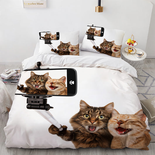 Juego de Cama Blanco con Diseño de Gato Adorable para Dormitorio de Chicas - Image 26