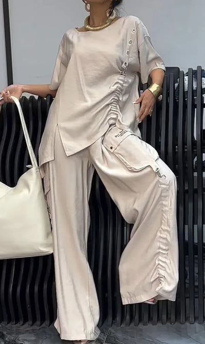 Conjunto de Verano: Blusa Cuello Redondo y Pantalón Casual para Mujer - Image 3