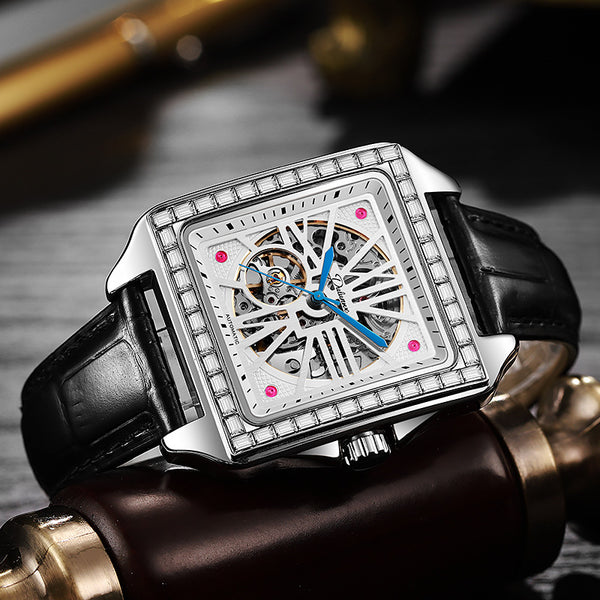 Reloj Automático de Diseño Cuadrado con Diamantes